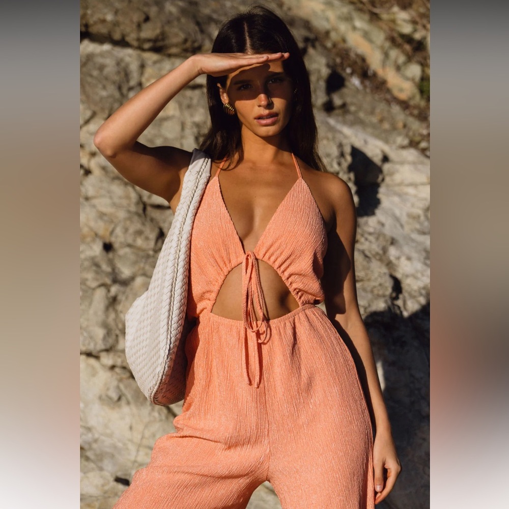 12th Tribe Augustine Apricot Halter Jumpsuit